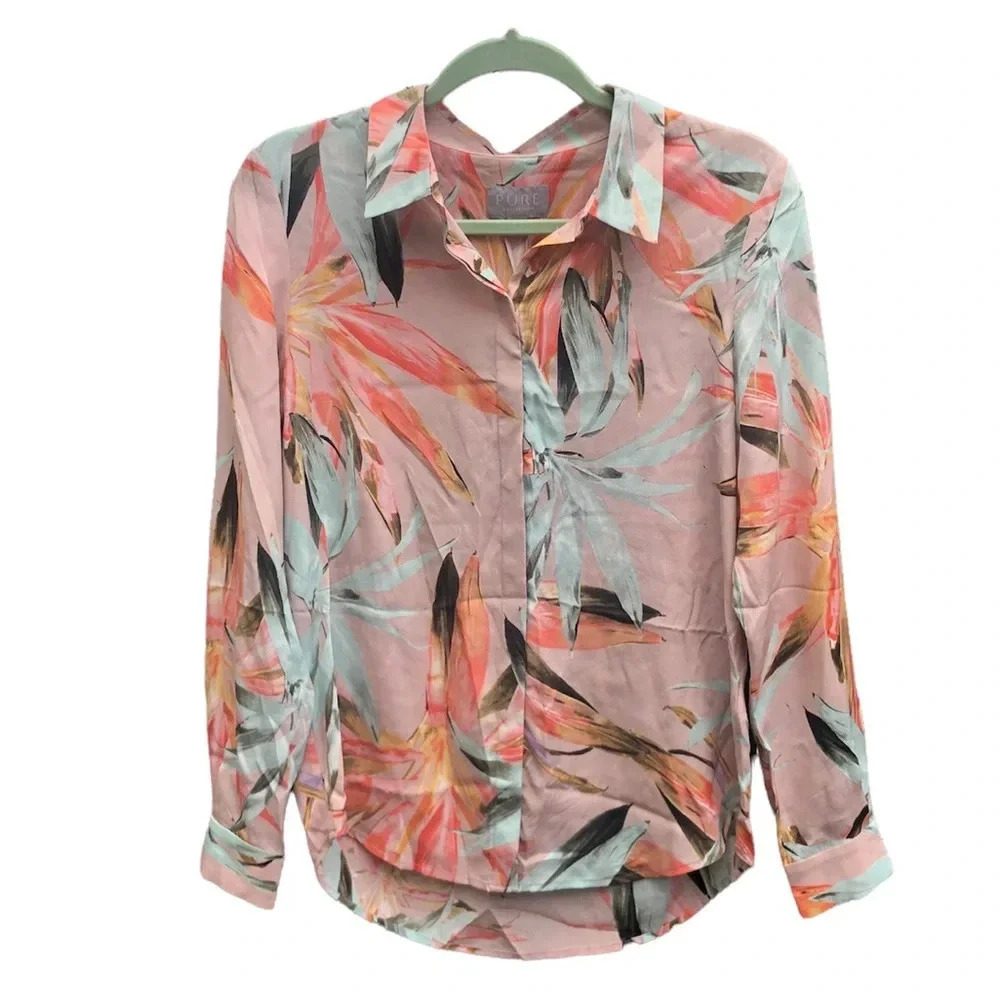 NWT PURE COLLECTION SILK FLORAL BUTTON DOWN